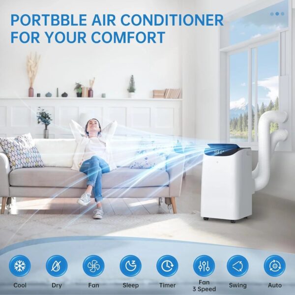 Portable Air Conditioner Cools Up to 700 Sq.Ft, 3-IN-1 Energy Efficient Portable AC Unit with Remote Control & Installation Kits for Large Room,...