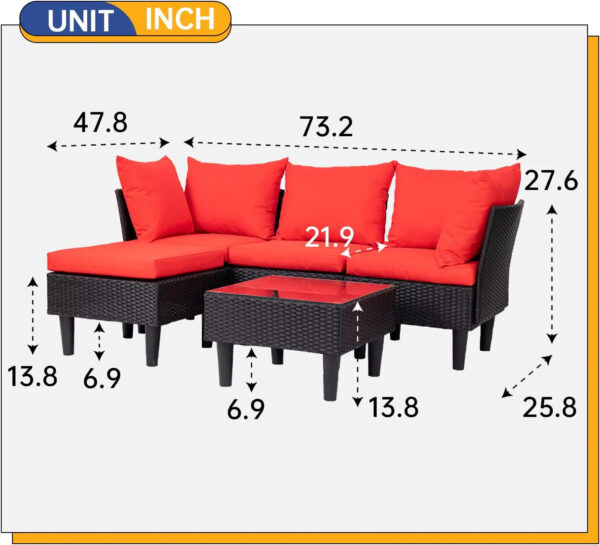 FDW Patio Furniture Set 4 Pieces Outdoor Rattan Chair Wicker Sofa Garden Conversation Bistro Sets for Yard,Pool or Backyard