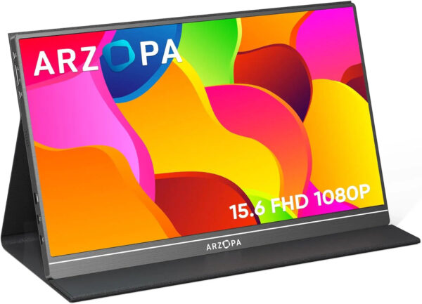 ARZOPA Portable Monitor, 15.6'' 1080P FHD Laptop Monitor USB C HDMI Computer Display HDR Eye Care