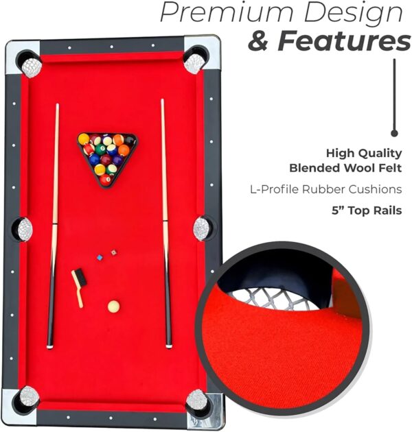 6 Ft Portable Pool Table, Adults Folding Billiards Tables for Game Room with Easy Foldable Storage, Includes Full Set of Billiard Balls, Cues,...