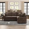 82.6 in. L Shaped Corded Velveteen Modern Sectional Sofa Pull-out Sleeper Sofa in. Brown with USB Ports, Power Sockets