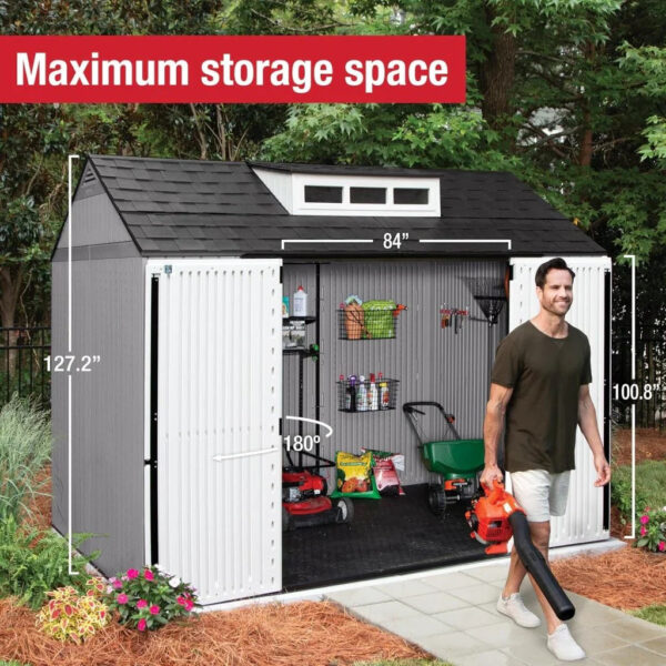 Rubbermaid Resin Outdoor Storage Shed With Floor (7 x 7 Ft) Weather Resistant Gray Organization for Home/Backyard/Garden Tools/Lawn Mower/Bike...