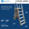 Confer Plastics 7200 Roll Guard 48" to 56" Adjustable A Frame Safety Ladder for Above Ground Outdoor Patio Swimming Pool Platform Ladder with Step...