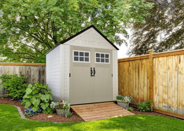 Rubbermaid Resin Outdoor Storage Shed With Floor (7 x 7 Ft) Weather Resistant Gray Organization for Home/Backyard/Garden Tools/Lawn Mower/Bike...
