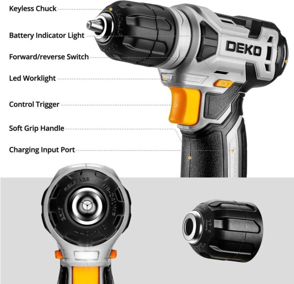 DEKOPRO Tool Set Tool Kit with 8V Cordless Drill,Tool Box with Drill,Hand Drill Set for Men & Women,Home Tool Kits for House Repair,Handyman,DIY...