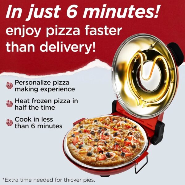 Electric Pizza Oven with Ceramic Stone, Viewing Window, Adjustable Heat Control, Timer and 1200W Baking Power, DIY Homemade Pizzeria, Large 12 Pie...