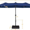 15 ft Large Patio Umbrella with Solar Lights Double-Sided Outdoor Rectangle Market Umbrellas with 36 LED Lights/Base Included/Easy Crank for Patio...