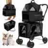Double Dog Stroller for 2 Dogs, Detachable Carriers, Safety Belt, Lockable Wheels, Pet Travel Carrier Strolling Cart, Folding Cat Stroller for...