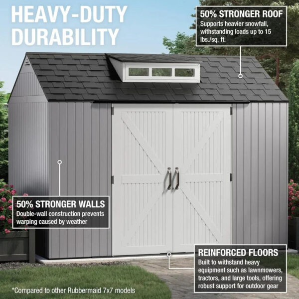 Rubbermaid Resin Outdoor Storage Shed With Floor (7 x 7 Ft) Weather Resistant Gray Organization for Home/Backyard/Garden Tools/Lawn Mower/Bike...