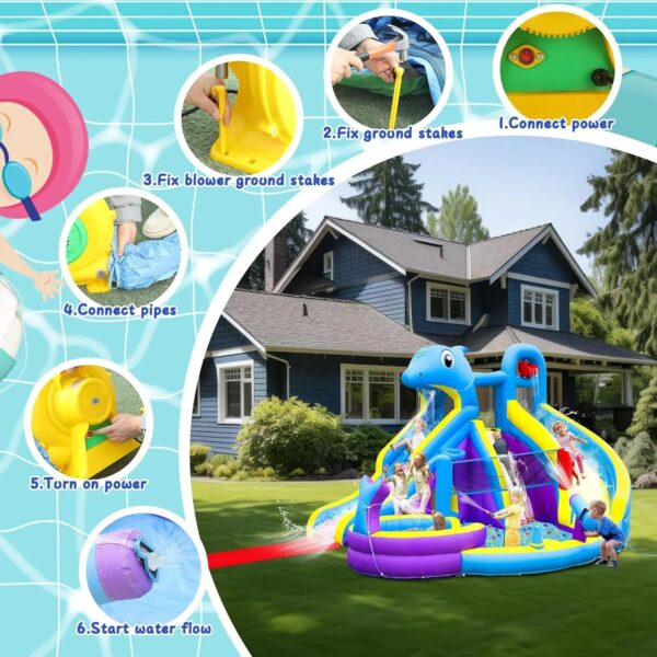 11-in-1 Inflatable Water Slide & Dolphin Bounce House w/2 Long Slides, 19.7 Ft x 13.1 Ft Extra Large Waterslide Climbing Wall w/Small Deeper...