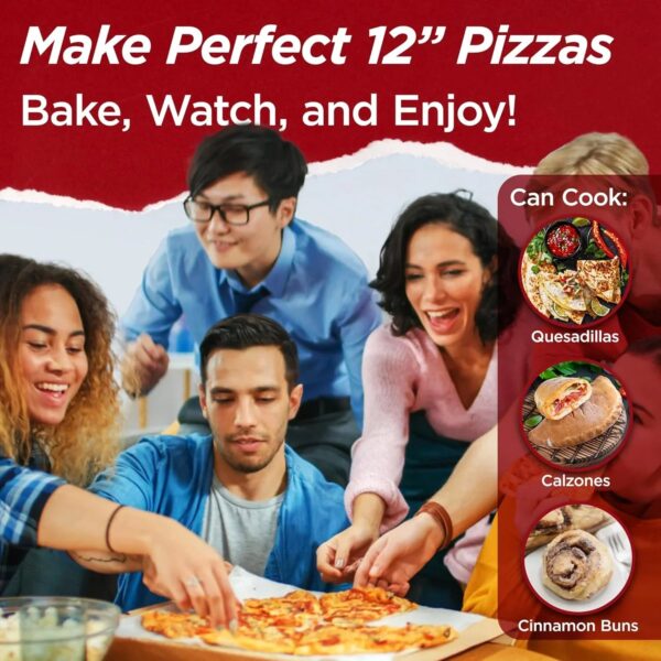 Electric Pizza Oven with Ceramic Stone, Viewing Window, Adjustable Heat Control, Timer and 1200W Baking Power, DIY Homemade Pizzeria, Large 12 Pie...