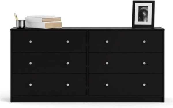 3-Pc Scandinavian Design Engineered Wood Bedroom Furniture Set with 3-Drawer Chest & 6-Drawer Double Dresser & 1-Drawer Nightstand, Pewter Plastic...