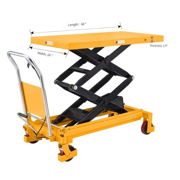 APOLLOLIFT Hydraulic Lift Table Cart 770 lbs Capacity, 51" Max Height, Double Scissor Lift with Safety Guard & 4 Wheels