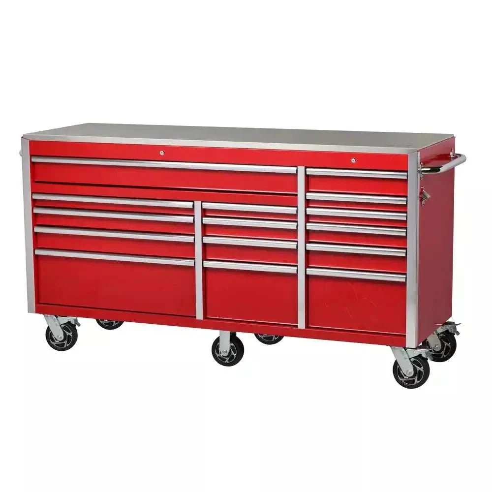 e951db735d30fa1b22d88be600a85e679ced85c1b44a26623cefa14ca6c921c1 Heavy-Duty 72 in. W x 24 in. D 15-Drawer Tool Chest Mobile Workbench with Stainless Steel Top and Dual Locks in Red