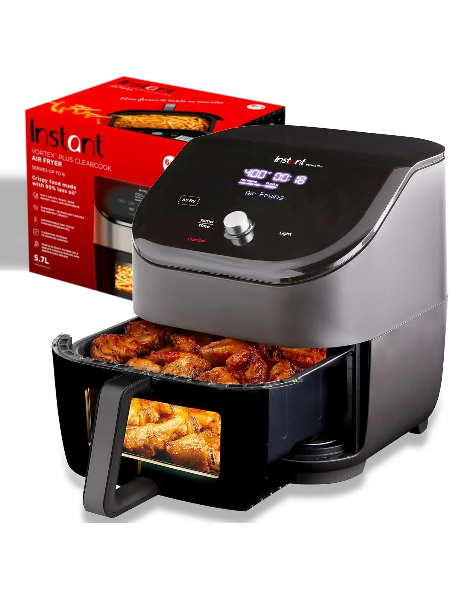 Instant Vortex Plus 6QT ClearCook Air Fryer, Clear Windows, Custom Program Options, 6-in-1 Functions, Crisps, Broils, Roasts, Dehydrates, Bakes,...