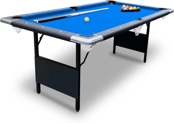 6 Ft Portable Pool Table, Adults Folding Billiards Tables for Game Room with Easy Foldable Storage, Includes Full Set of Billiard Balls, Cues,...