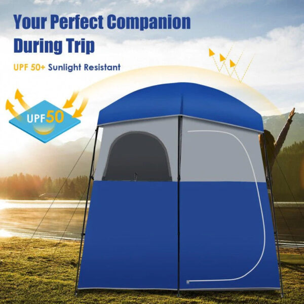 Sturdy Double-Room Camping Privacy Shower Toilet Tent W/ Storage Bag