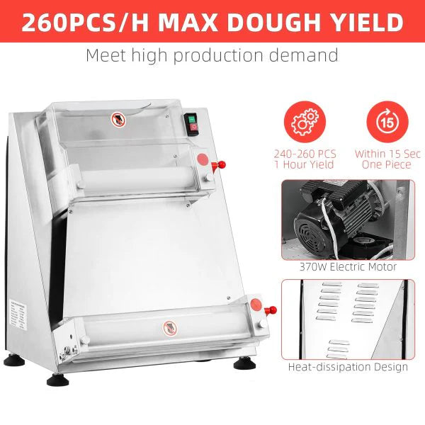 Commercial Pizza Dough Roller Sheeter, Max 16, Automatic 370W Electric Pizza Dough Roller, Stainless Steel, Suitable for Noodle, Pizza Bread and...