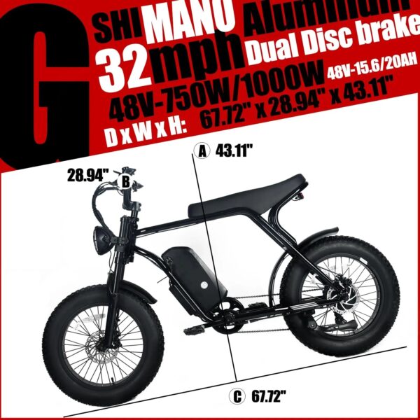 Electric Mountain Bike for Adults | 20 x 4.0 Fat Tires, 1000W Motor, 48V 20Ah Removable Battery, Max Speed 45MPH, Shi Mano 7-Speed for Off-Road...