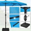 15 ft Large Patio Umbrella with Solar Lights Double-Sided Outdoor Rectangle Market Umbrellas with 36 LED Lights/Base Included/Easy Crank for Patio...