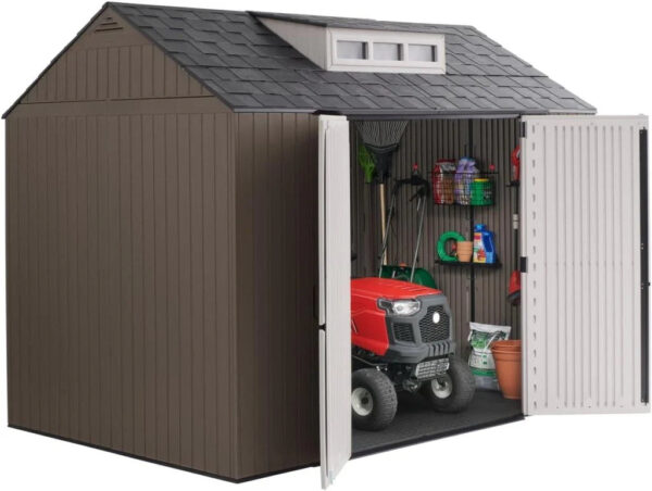Rubbermaid Resin Outdoor Storage Shed With Floor (7 x 7 Ft) Weather Resistant Gray Organization for Home/Backyard/Garden Tools/Lawn Mower/Bike...