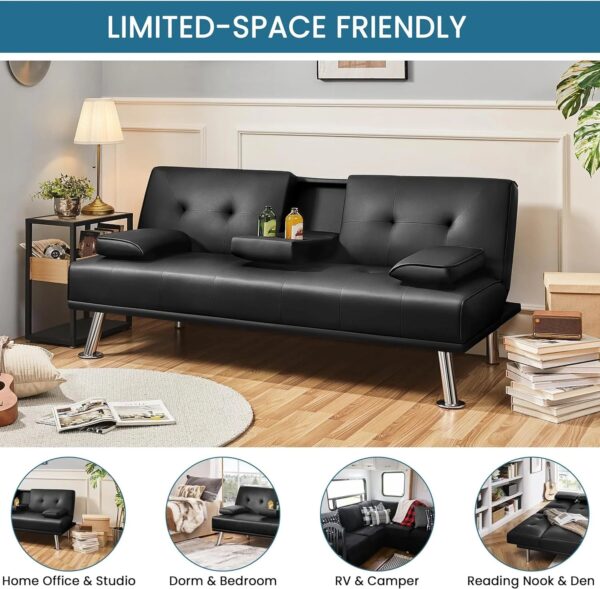 Yaheetech Convertible Sofa Bed Adjustable Couch Sleeper Modern Faux Leather Home Recliner Reversible Loveseat Folding Daybed Guest Bed, Removable...