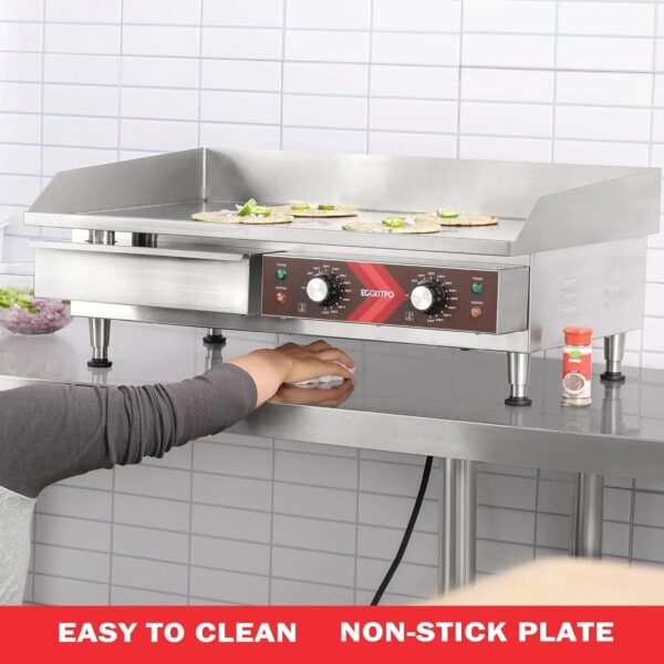 14 Inch Electric Griddle, Non-Stick Flat Top Grill Commercial Electric Countertop Griddles Stainless Steel Adjustable Temperature Control 90 F-575...