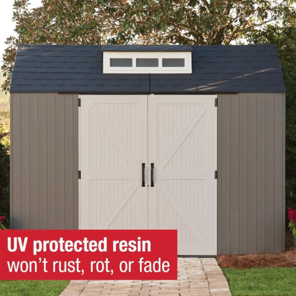 Rubbermaid Resin Outdoor Storage Shed With Floor (7 x 7 Ft) Weather Resistant Gray Organization for Home/Backyard/Garden Tools/Lawn Mower/Bike...