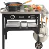 Cuisinart Outdoor Wok Station, 50,000 BTU Propane Outdoor Wok Burner w Prep Table, 14 Carbon Steel Wok for Stir Fry, Searing, BBQ Black