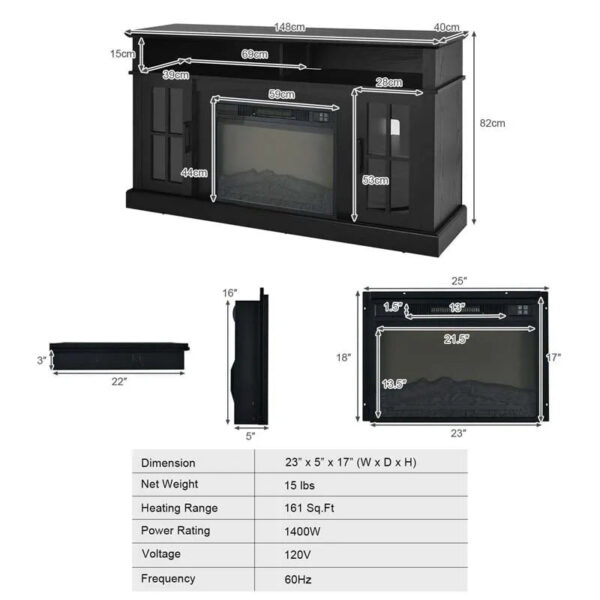 58" TV Console with 23" Fireplace Insert, Fireplace TV Stand for TVs up to 65 Inches, 1400W Electric Fireplace Heater
