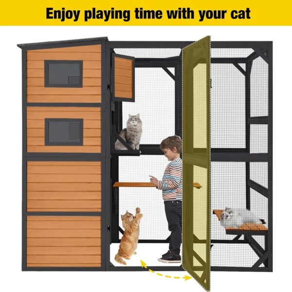 Aivituvin Large Cat Catio, 4 Tiers, Weatherproof Roof, 70"H x 77"L