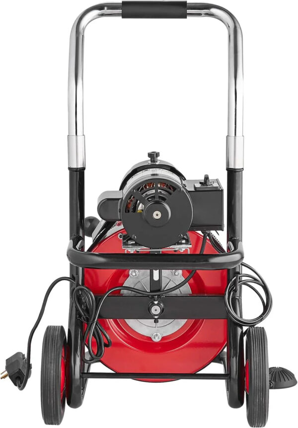 Drain Cleaner Machine 100FT x 1/2 Inch, Auto Feed Sewer Snake Auger on Wheels, 550W Portable Drain Cleaning Machine with 8 Cutters & Air-activated...