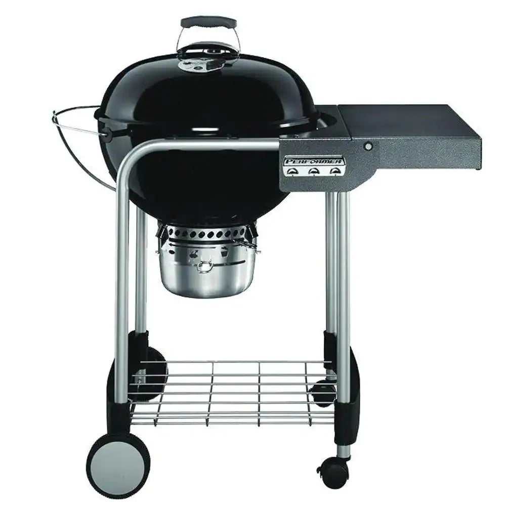 f0f9148a814ae1d562ca8360f2c87d5c36e9908d8695d77d49f299ad7b85e761 22 in. Performer Charcoal Grill in Black with Built-In Thermometer and Storage Rack