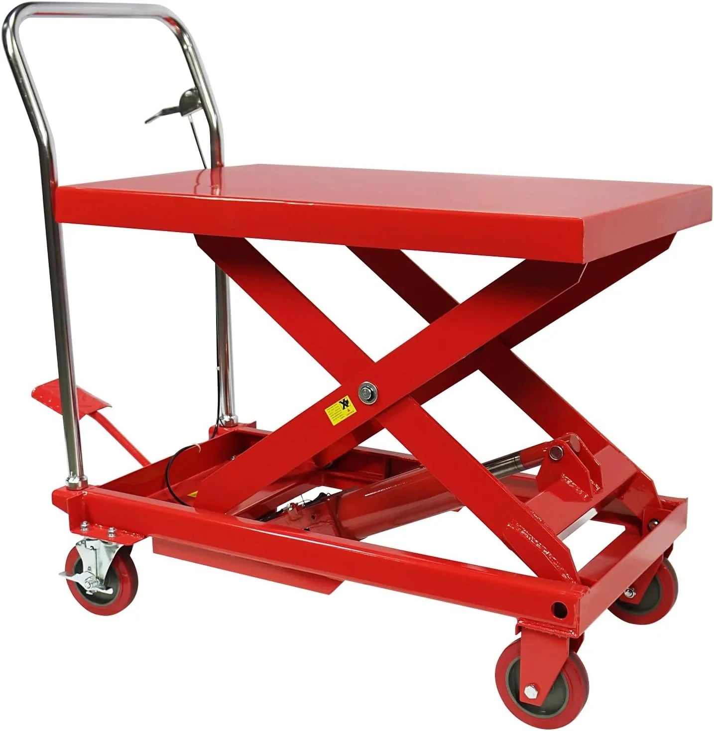 f2f1db52b3d7a838db5fd8dd2c17a12cbd4853dd9ea6e167054e42225ad18b91 660LBS Hydraulic Lift Table Cart 31" Lift Height, Double Scissor Design with 4 Wheels & Non-Slip Pad for Material Handling