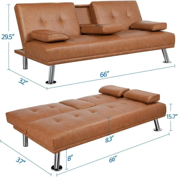 Yaheetech Convertible Sofa Bed Adjustable Couch Sleeper Modern Faux Leather Home Recliner Reversible Loveseat Folding Daybed Guest Bed, Removable...