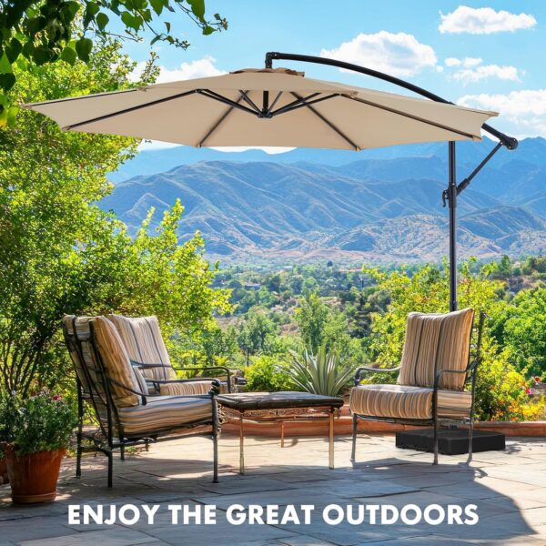 9.8FT Offset Patio Umbrella Hanging Cantilever Umbrella Outdoor Sun Shade with Easy Tilt Adjustment, 8 Ribs, UV Protection for Backyard, Lawn,...