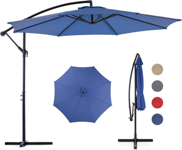 9.8FT Offset Patio Umbrella Hanging Cantilever Umbrella Outdoor Sun Shade with Easy Tilt Adjustment, 8 Ribs, UV Protection for Backyard, Lawn,...