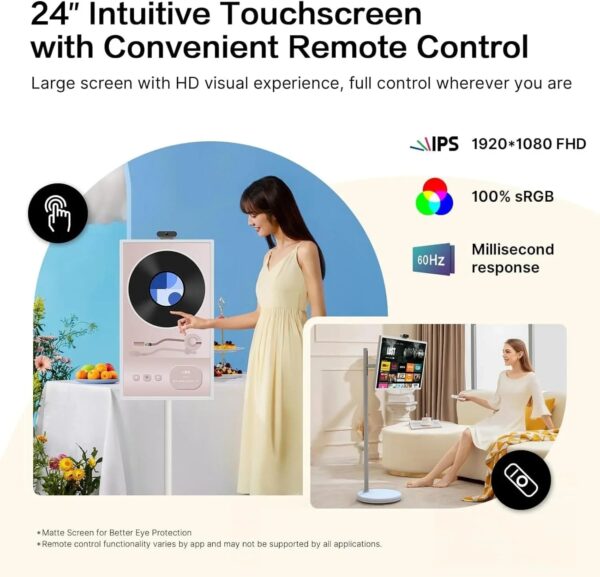 32-Inch Portable TV, 1080P FHD Rolling TV on Wheels with Rotatable Touch Screen, Android 13 OS, 8G RAM+128G Storage, Built-in Battery, Full Swivel...