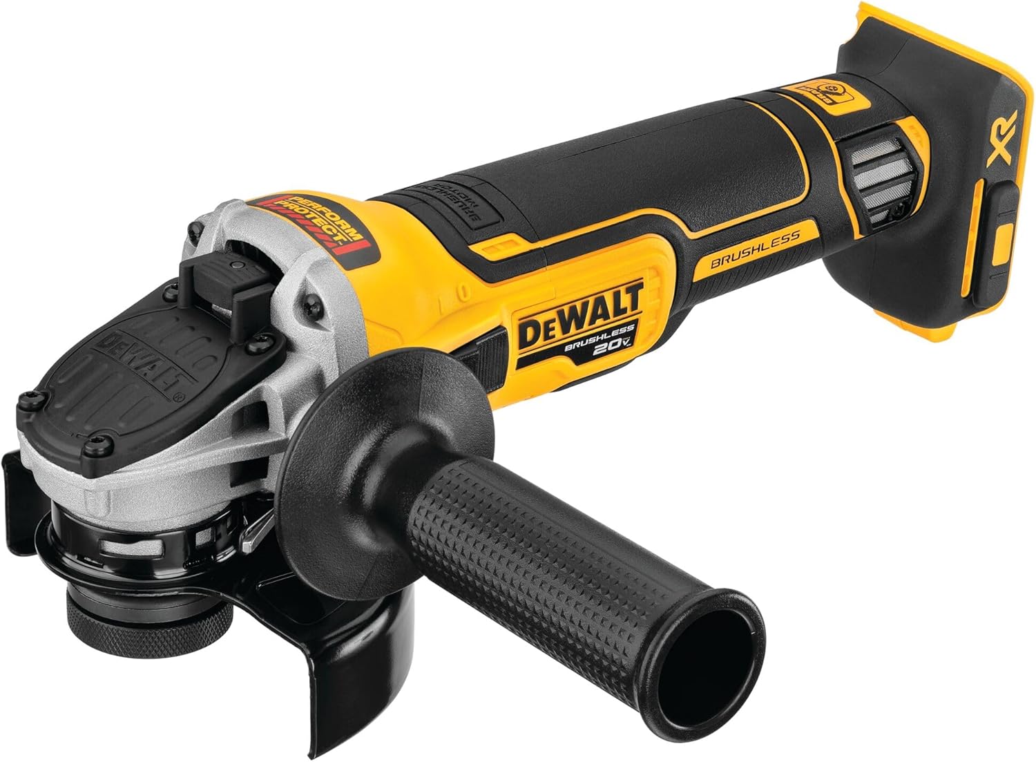 f518d3746160f428f7b8b4f5c200d2bb8152d737115c048a539722f356837b56 20V MAX* XR Angle Grinder, equipped with spring braking device and sliding switch, 4-1/2 inches, just the tool