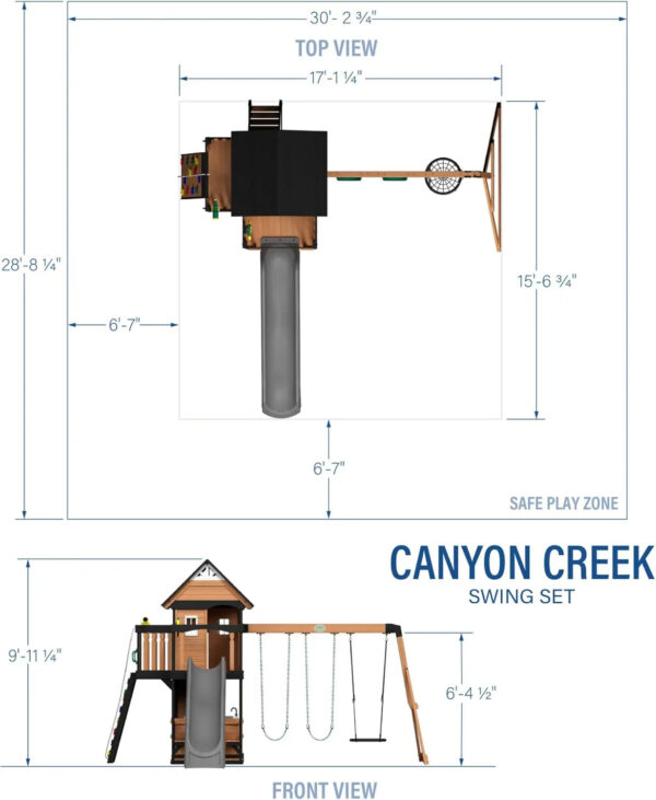 Backyard Discovery Canyon Creek Cedar Wood Swing Set with Wave Slide, Clubhouse, Play Kitchen, Picnic Area, Belt Swings, Web Swing, Rock Wall,...