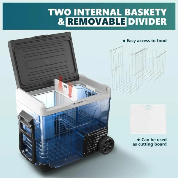12 Volt Refrigerator, 53QT(50L) Electric Cooler, Portable Freezer 12V/24V DC 110-240V AC, 12V Fridge -4 ~68 , 12V Cooler with Wheels & 2 Baskets...