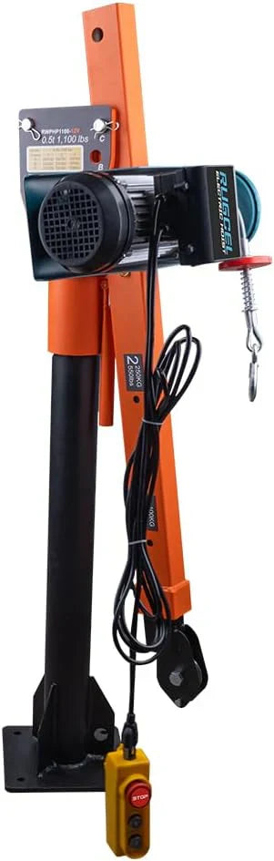 1100lb Folding Dismountable Household Hoist Truck Crane with Electric Hoist (110V) 880lb Pulling Force, Jib Cranes for Factory, Warehouse,...