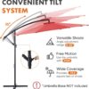 9.8FT Offset Patio Umbrella Hanging Cantilever Umbrella Outdoor Sun Shade with Easy Tilt Adjustment, 8 Ribs, UV Protection for Backyard, Lawn,...