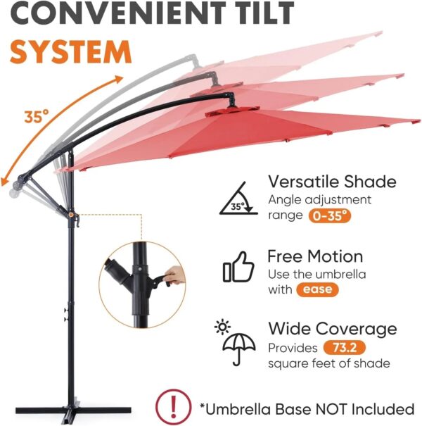 9.8FT Offset Patio Umbrella Hanging Cantilever Umbrella Outdoor Sun Shade with Easy Tilt Adjustment, 8 Ribs, UV Protection for Backyard, Lawn,...