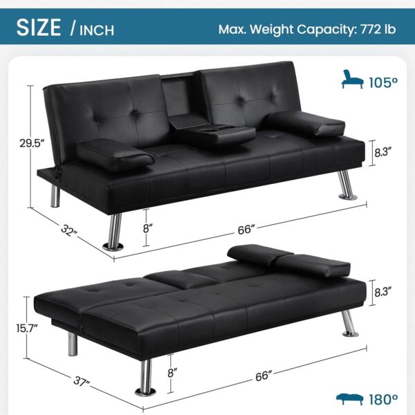 Yaheetech Convertible Sofa Bed Adjustable Couch Sleeper Modern Faux Leather Home Recliner Reversible Loveseat Folding Daybed Guest Bed, Removable...
