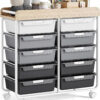 Rolling Storage Cart with 10 Large Drawers, Utility Cart with Wooden TableTop for Craft Organizers, Art Supply Storage, Home Office Organization,...