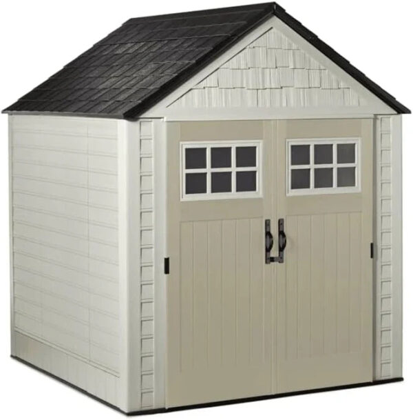 Rubbermaid Resin Outdoor Storage Shed With Floor (7 x 7 Ft) Weather Resistant Gray Organization for Home/Backyard/Garden Tools/Lawn Mower/Bike...