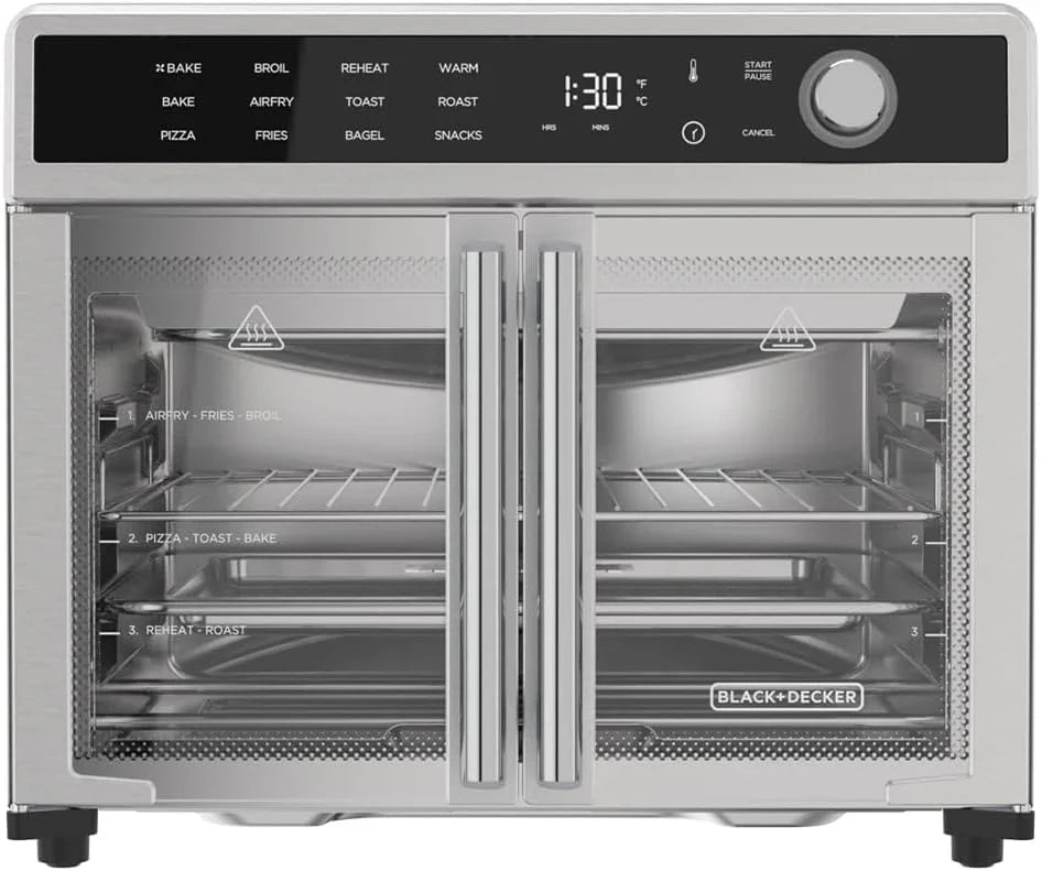 Crisp 'N Bake Air Fryer Toaster Oven Combo, 12 in 1 Countertop Convection Oven Cooks Food Fast, Fits a Whole Pizza or 6 Toast Slices, French Doors...