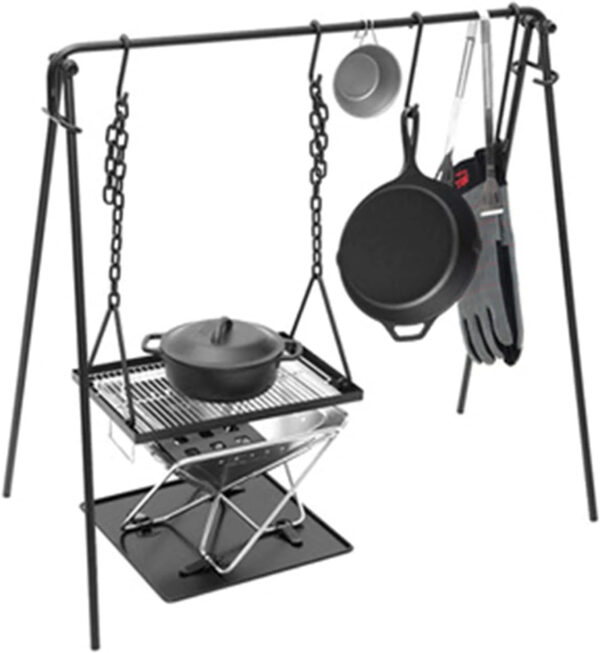 Grill Swing Campfire Cooking Stand BBQ Grill With Hooks & Accessories Bag For Outdoor Picnic Cookware & Dutch Ove (Color : Black, Size :...