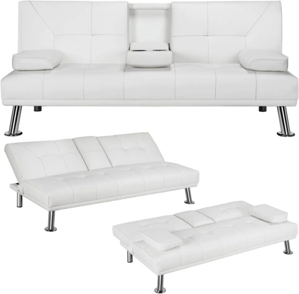 Yaheetech Convertible Sofa Bed Adjustable Couch Sleeper Modern Faux Leather Home Recliner Reversible Loveseat Folding Daybed Guest Bed, Removable...